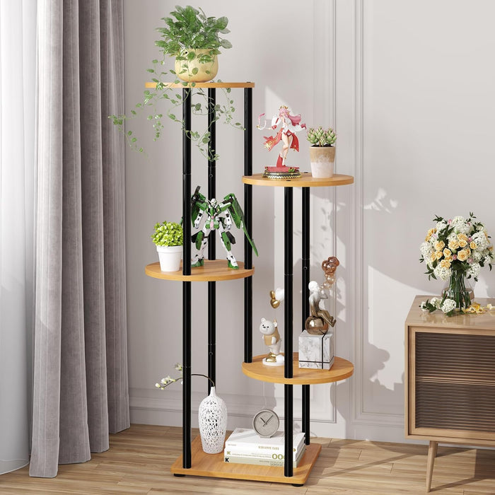 Simple Trending Plant Stand Indoor, 5-Tier Wood Flower Pot Plant Shelf for Multiple Tall Metal Flower Holder for Patio Garden Living Room Balcony Bedroom, Black
